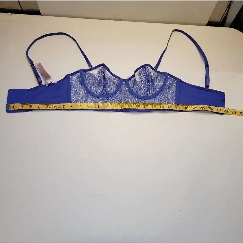SAVAGE X Royal Blue Bra with Vinyl Cups Lace Bralet Corset Top Women's Small